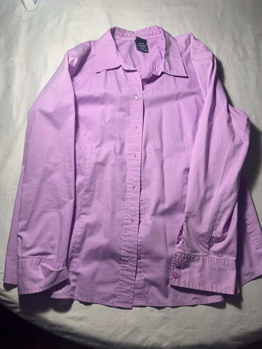 Basic Editions Women's Button-Down Long Sleeve Blouse, Lavender/Purple, Size XXL